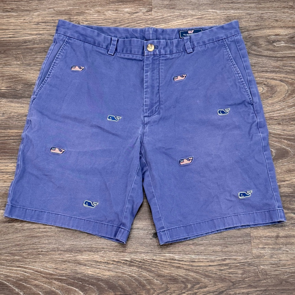 Vineyard Vines Mens Blue Embroidered Whale Flag Breaker Shorts Size 36